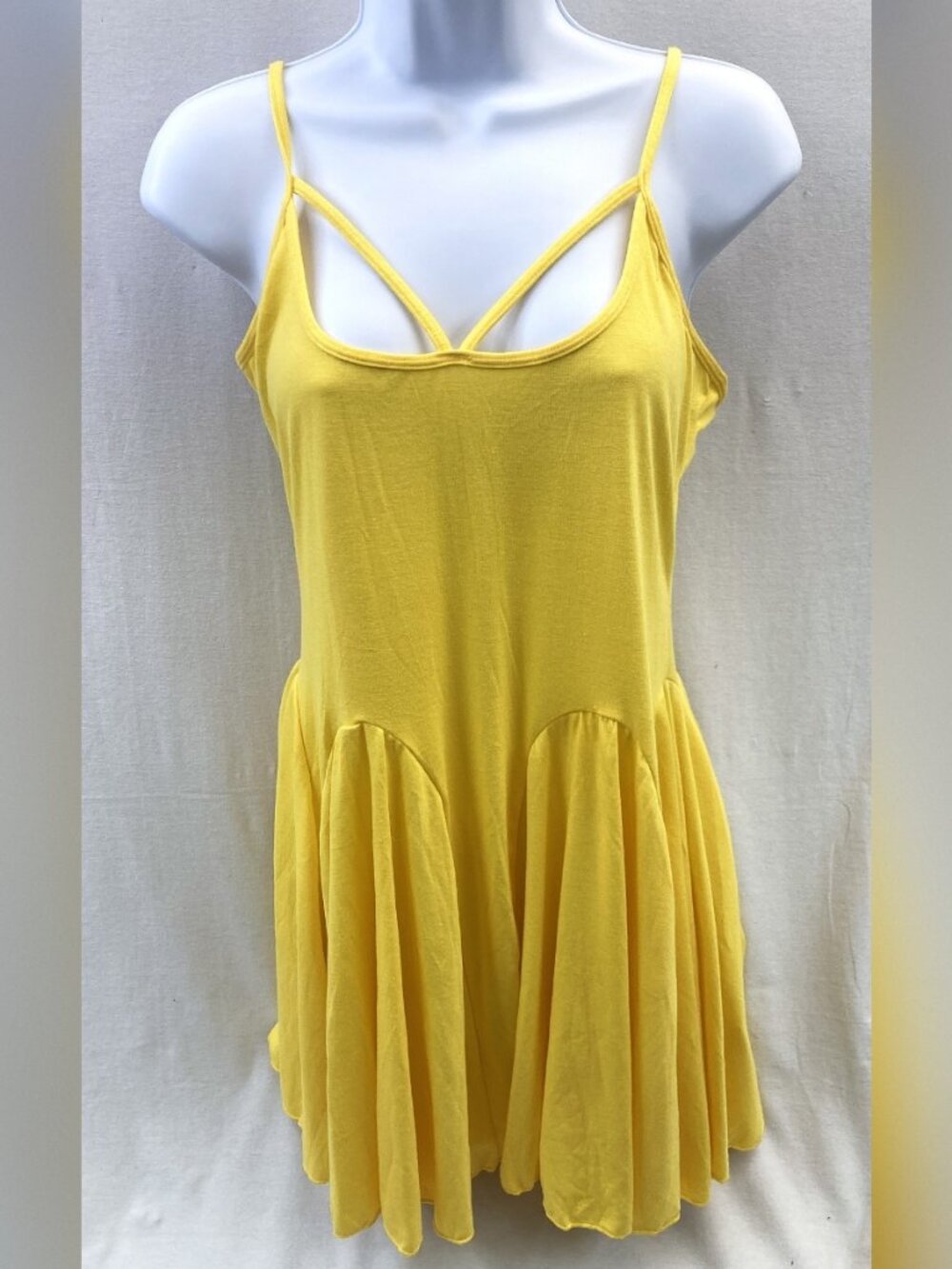 NWT Adome Yellow Summer Mini Ruffle Hem Slip Dress Size Large